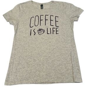 Jerzees szL fits like a M “coffee is life” cream & brown SS T-shirt EUC